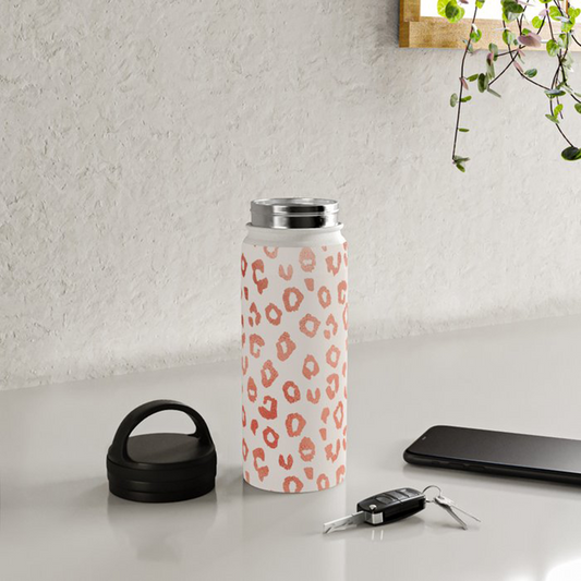 Rose Gold Leopard Print Handle Lid Water Bottle